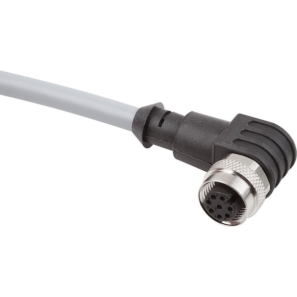 Connector, 8-Pin W. Screw Connection M12X1, Form:B Angled, D=15, L=39, P=10000, Pvc Black